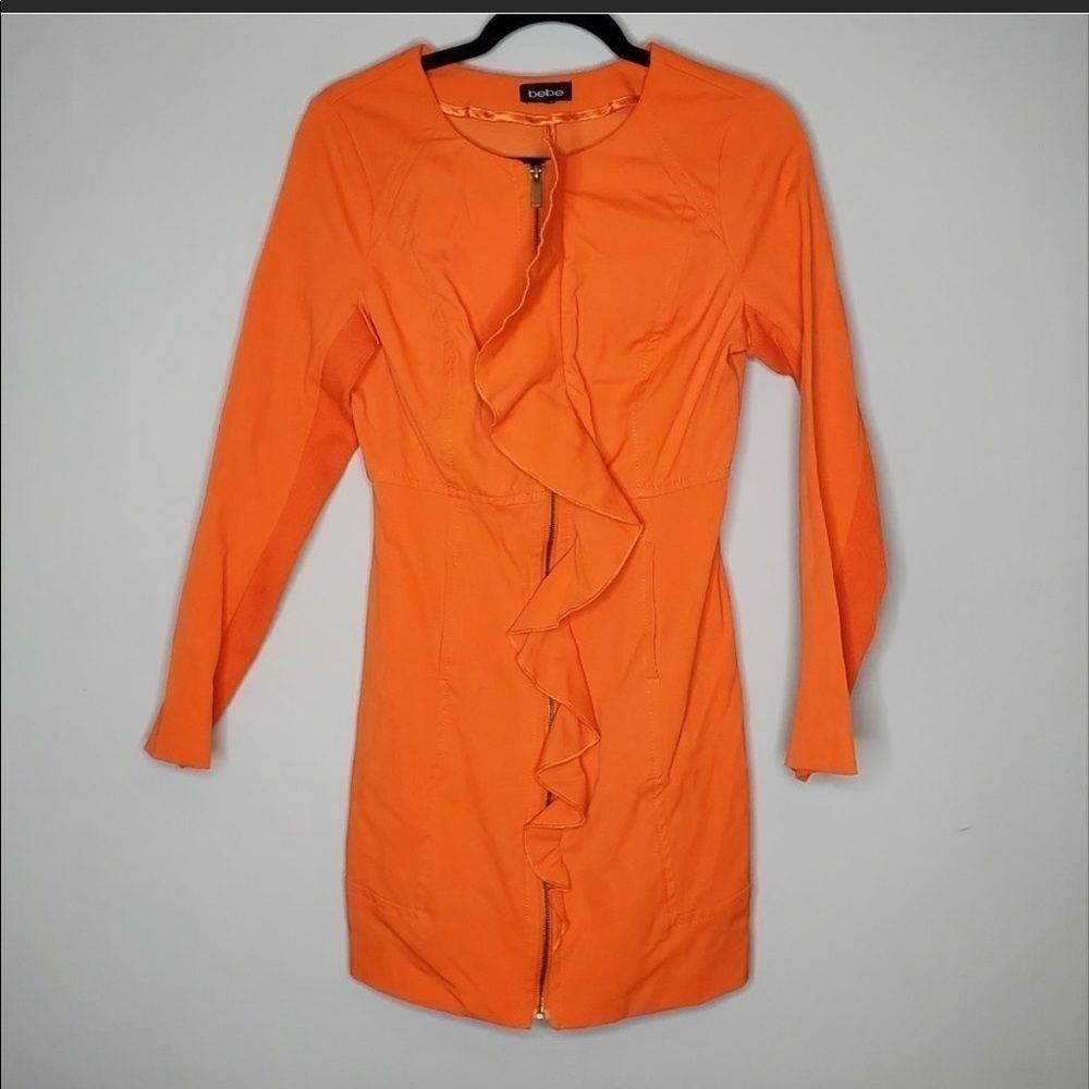 Bebe Heavy Weight Long Sleeve Zip Front Dress Size Medium Orange